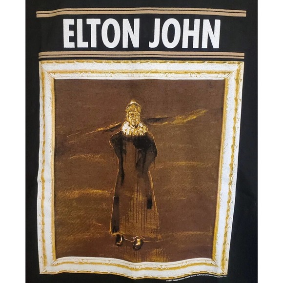VINTAGE Elton John Shirt Mens Large Black Concert Tee Polygram 90s 1997 - Picture 3 of 9